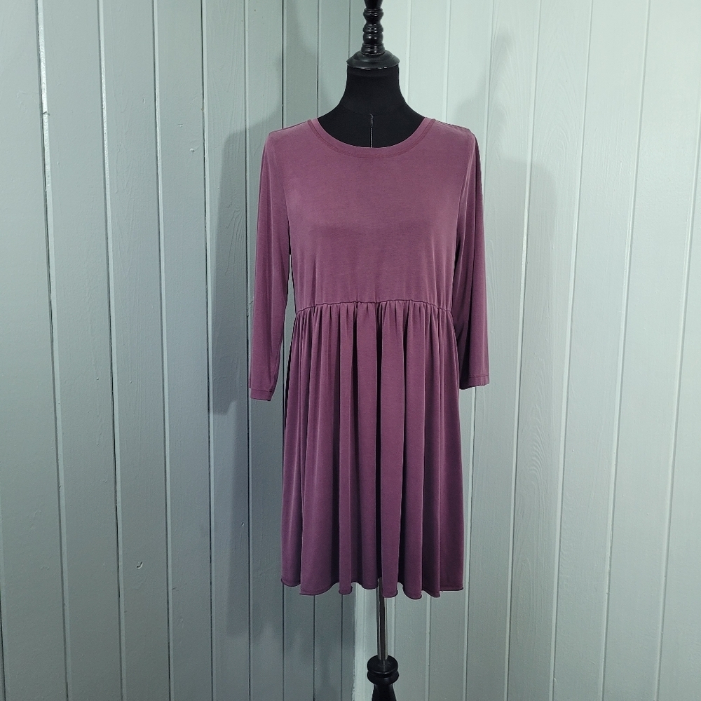 American Eagle Women's Size Large Purple Modal Blend Baby Doll Dress 3/4 Sleeve